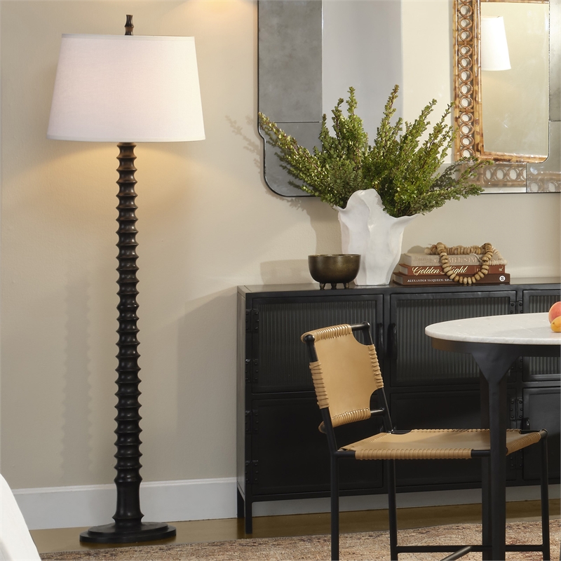 J&D Designs Co Revolution Wood 1-Light Floor Lamp in Black