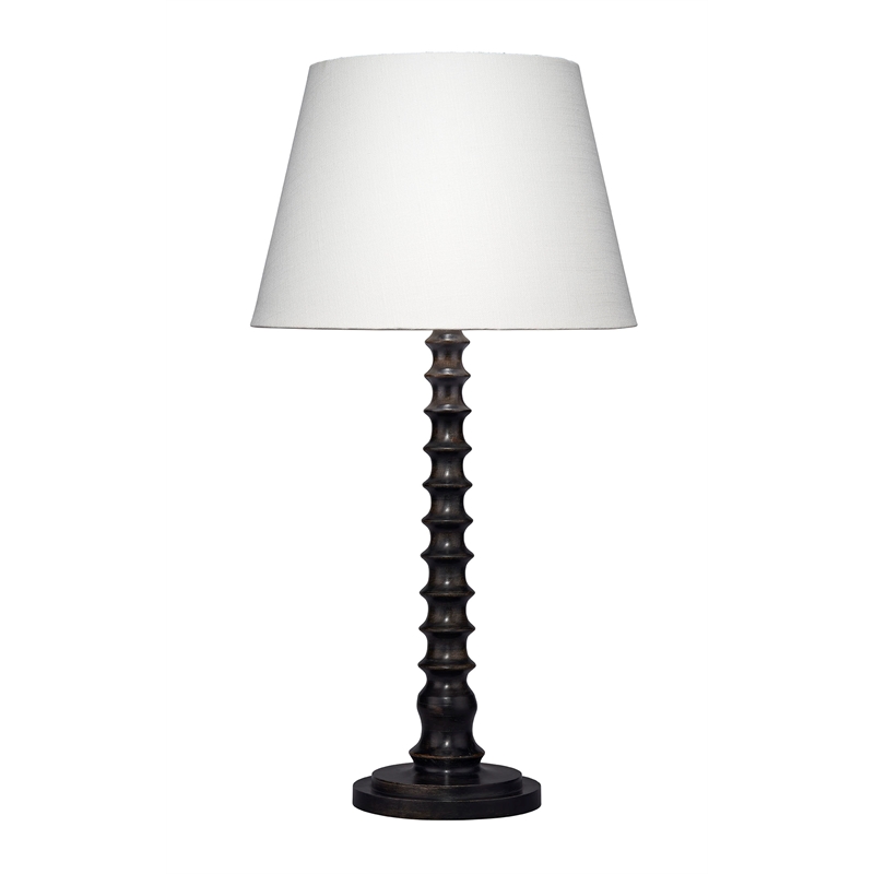 J&D Designs Revolution Wood Table Lamp in Black with Linen Shade