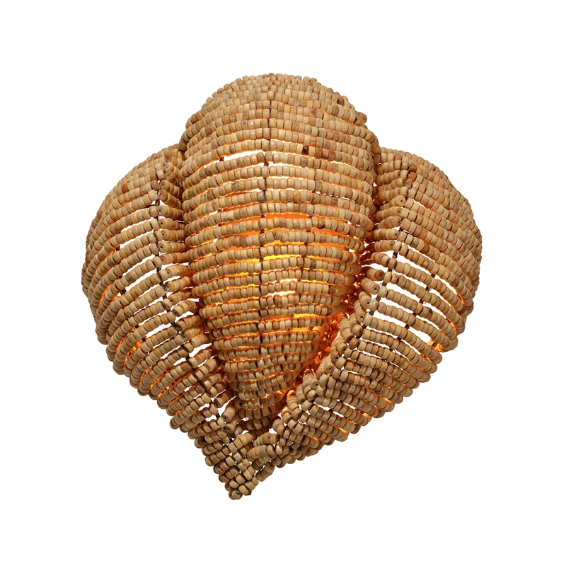 J&D Designs Co Anguilla 1-Light Wood Beaded Wall Sconce in Natural Beige