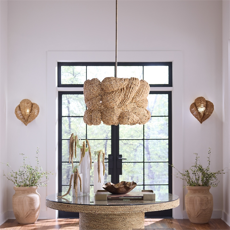 J&D Designs Co Anguilla 1-Light Wood Beaded Wall Sconce in Natural Beige
