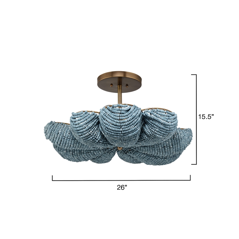 J&D Designs Co Anguilla Semi-Flush Mount in Blue Wood Beads in Blue