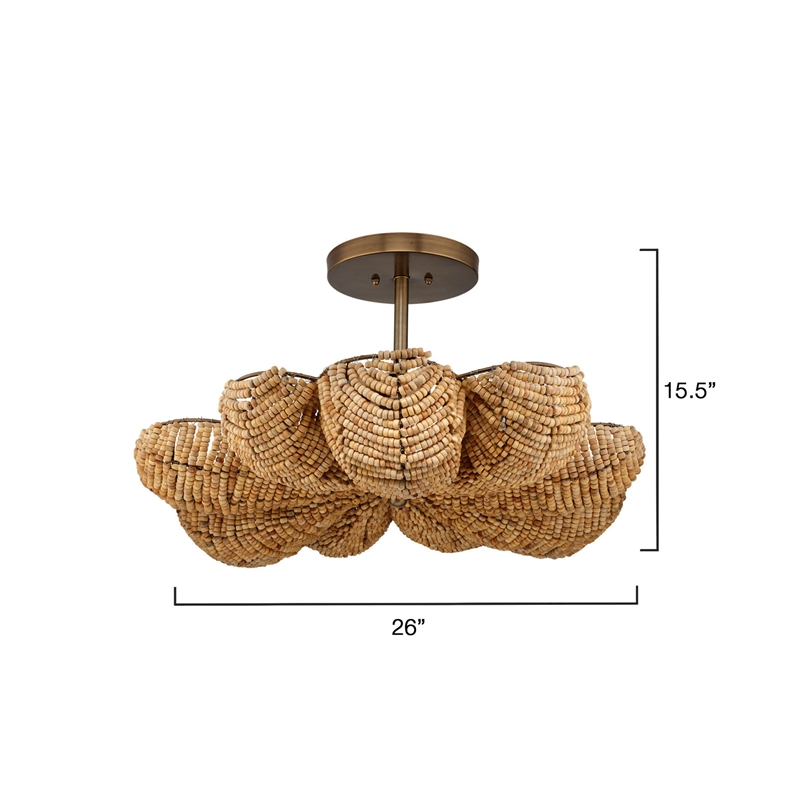 J&D Designs Co Anguilla Semi-Flush Mount in Natural Beige Wood Beads in Natural