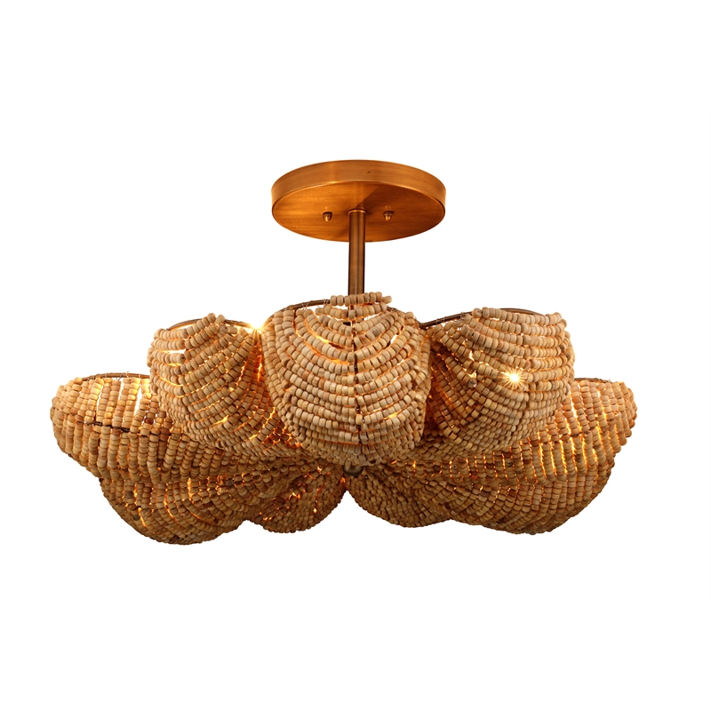 J&D Designs Co Anguilla Semi-Flush Mount in Natural Beige Wood Beads in Natural