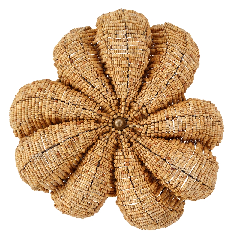 J&D Designs Co Anguilla Semi-Flush Mount in Natural Beige Wood Beads in Natural