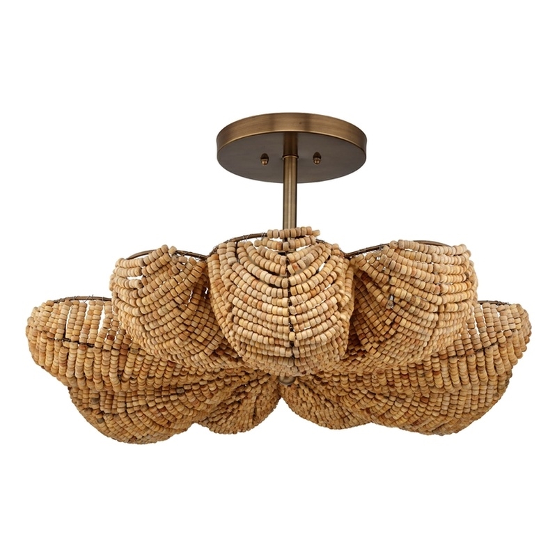 J&D Designs Co Anguilla Semi-Flush Mount in Natural Beige Wood Beads in Natural