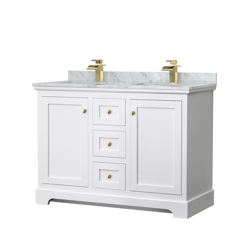 Wyndham Collection Square-Sinks Wood Double Bathroom Vanity in White/Gold