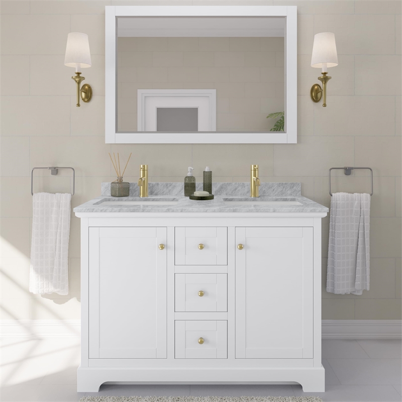 Wyndham Collection Square-Sinks Wood Double Bathroom Vanity in White/Gold