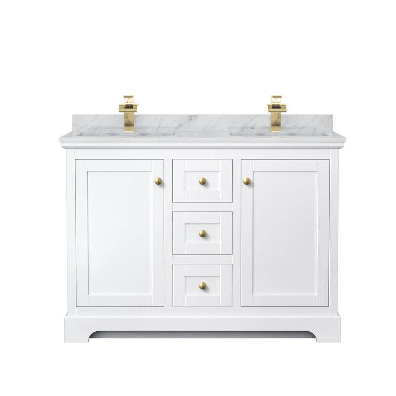 Wyndham Collection Square-Sinks Wood Double Bathroom Vanity in White/Gold