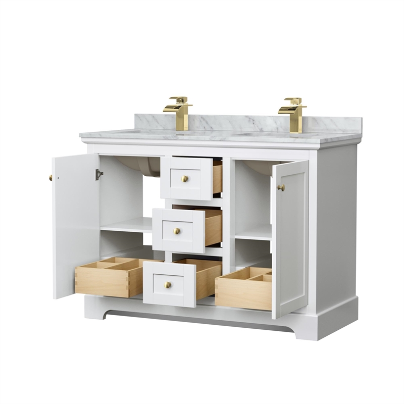 Wyndham Collection Square-Sinks Wood Double Bathroom Vanity in White/Gold