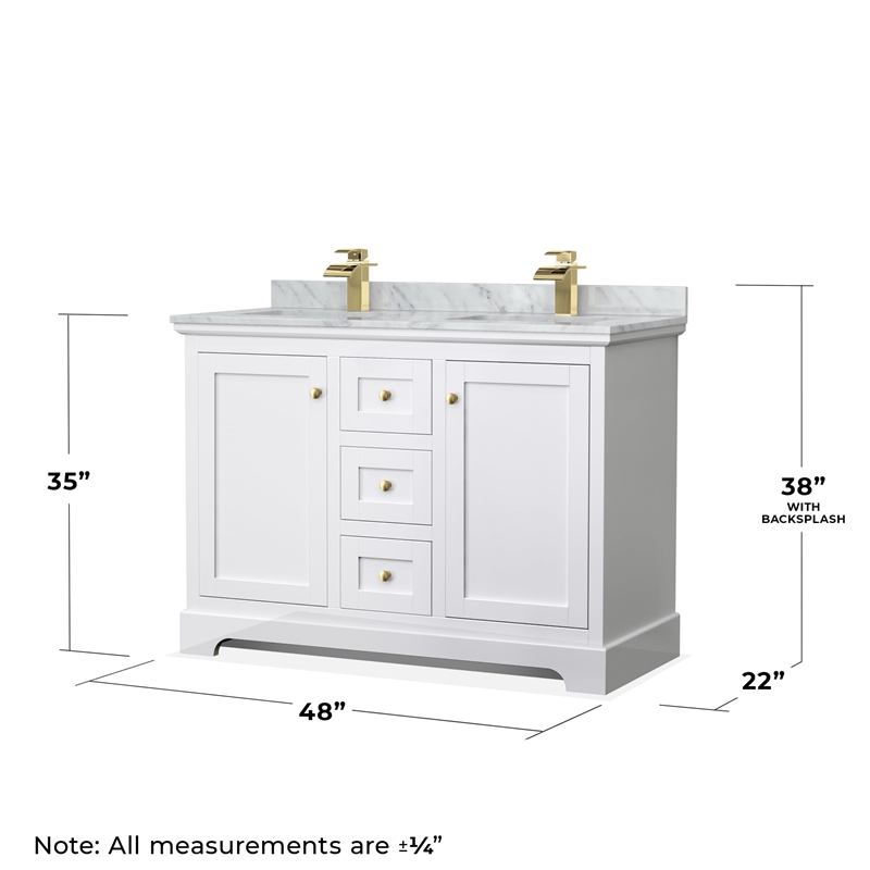 Wyndham Collection Square-Sinks Wood Double Bathroom Vanity in White/Gold
