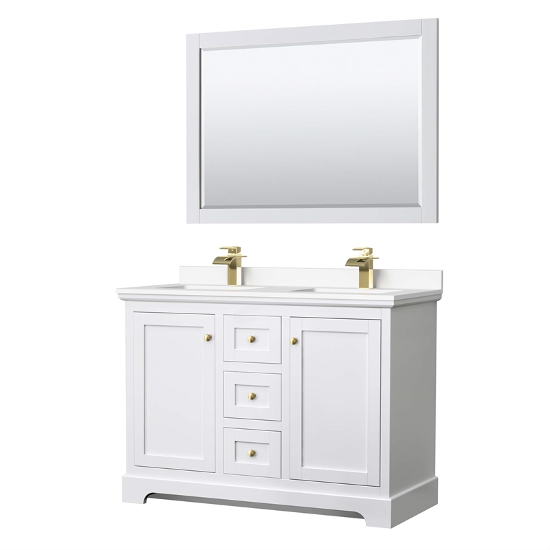 Wyndham Collection Wood Double Bathroom Vanity in White/Brushed Gold
