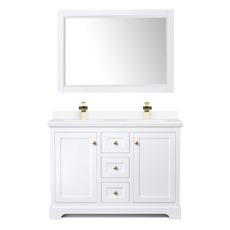 Wyndham Collection Wood Double Bathroom Vanity in White/Brushed Gold
