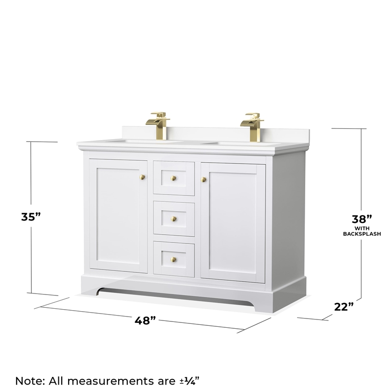 Wyndham Collection Wood Double Bathroom Vanity in White/Brushed Gold
