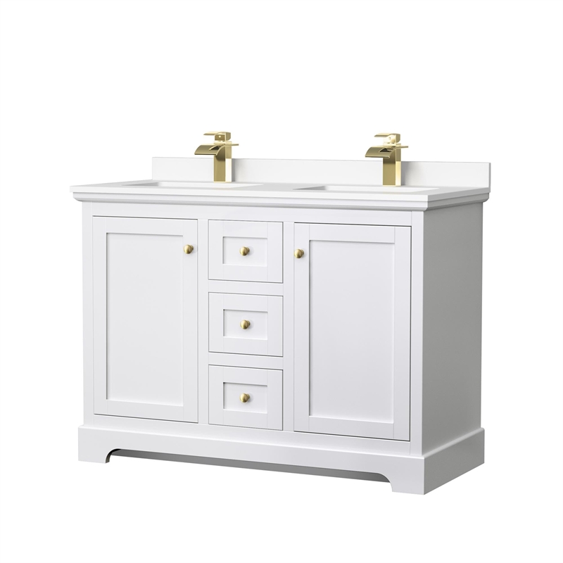 Wyndham Collection Wood Double Bathroom Vanity in Brushed Gold/White