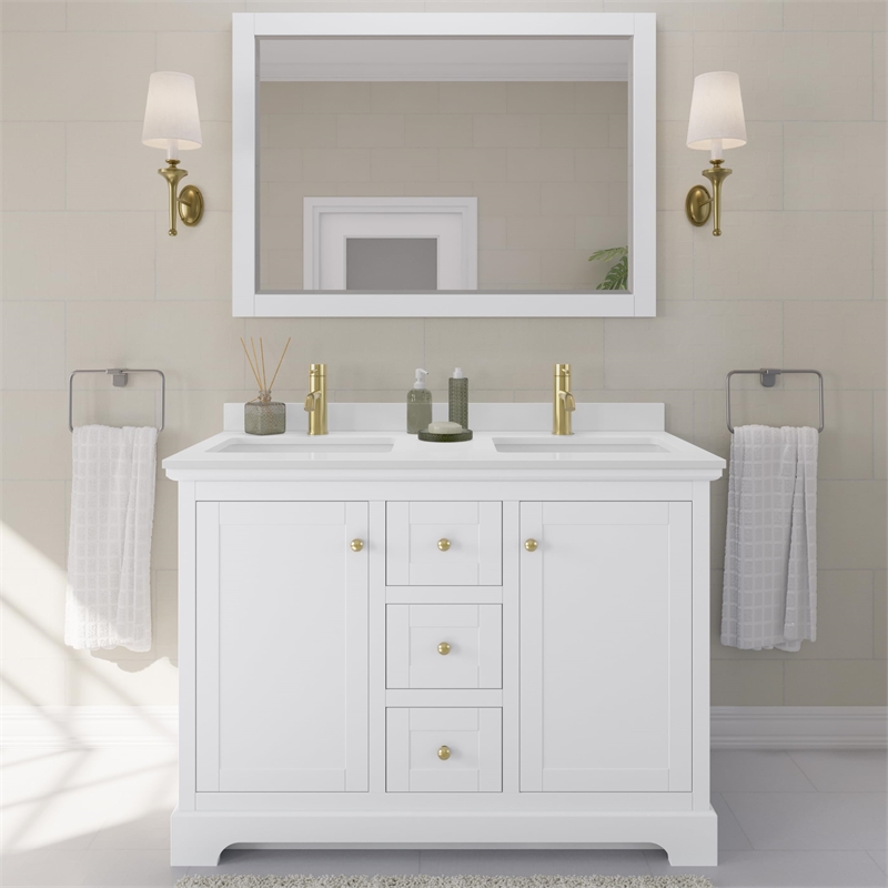 Wyndham Collection Wood Double Bathroom Vanity in Brushed Gold/White
