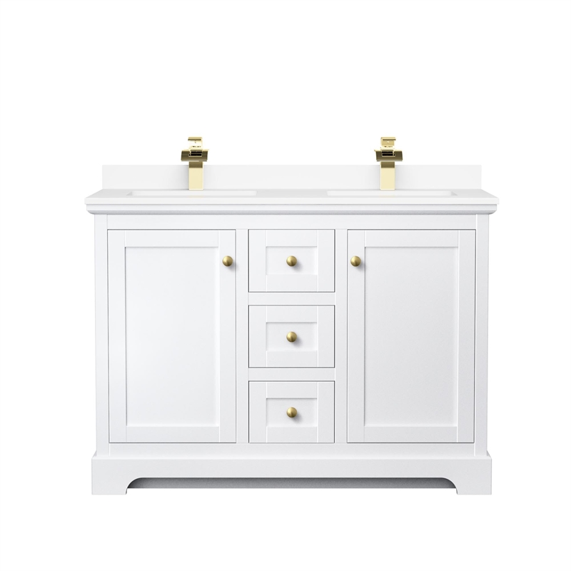 Wyndham Collection Wood Double Bathroom Vanity in Brushed Gold/White