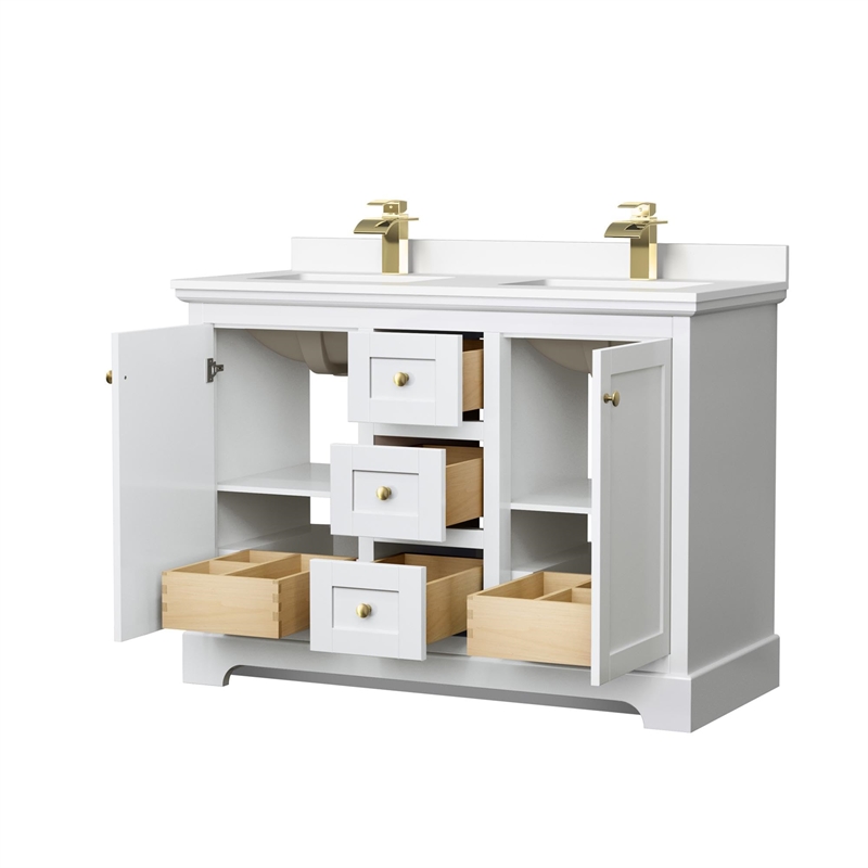 Wyndham Collection Wood Double Bathroom Vanity in Brushed Gold/White