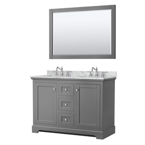 Wyndham Collection 48&quot Oval Sinks Wood Double Bathroom Vanity in Gray