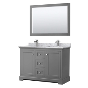 Wyndham Collection 48&quot Square Sinks Wood Double Bathroom Vanity in Gray