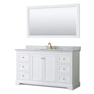 Wyndham Collection 60&quot Oval Sink Wood Single Bathroom Vanity in White/Gold