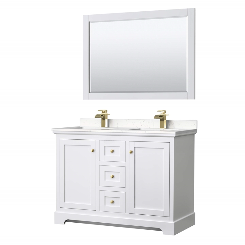 Wyndham Collection Light-Vein Wood Double Bathroom Vanity in White/Gold