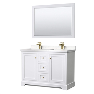 Wyndham Collection Light-Vein Wood Double Bathroom Vanity in White/Gold