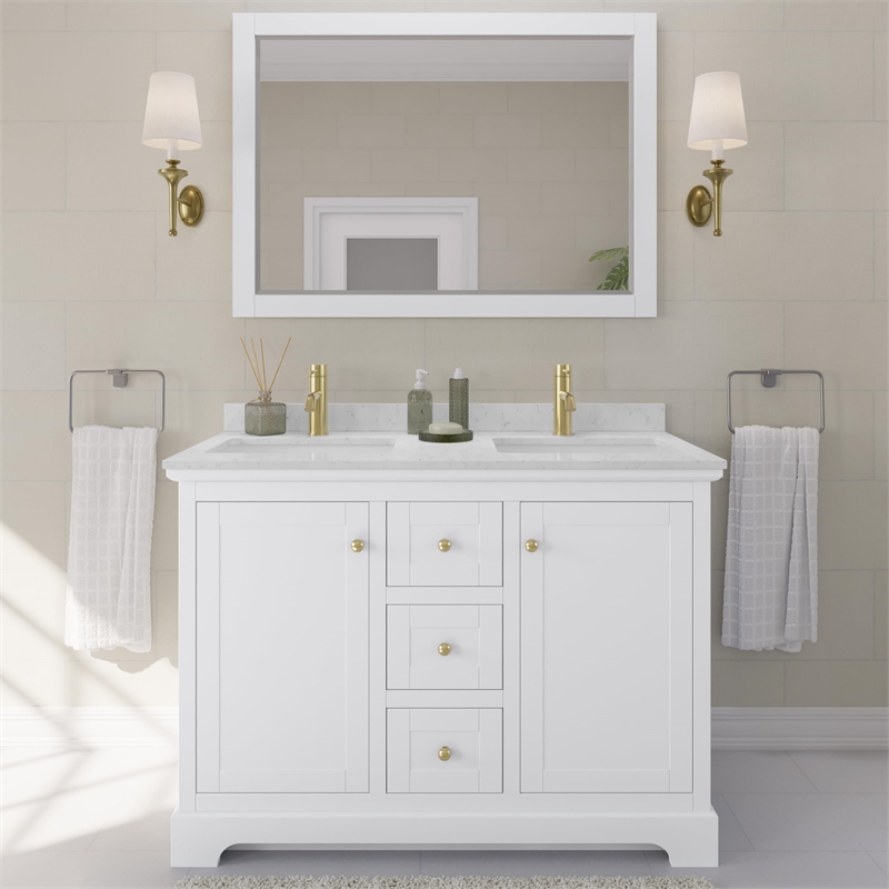 Wyndham Collection Light-Vein Wood Double Bathroom Vanity in White/Gold
