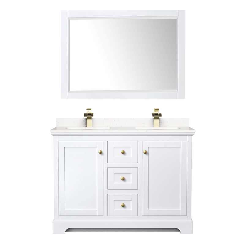 Wyndham Collection Light-Vein Wood Double Bathroom Vanity in White/Gold