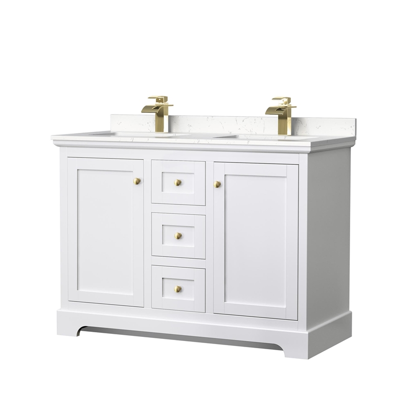 Wyndham Collection Light Vein Wood Double Bathroom Vanity in White/Gold