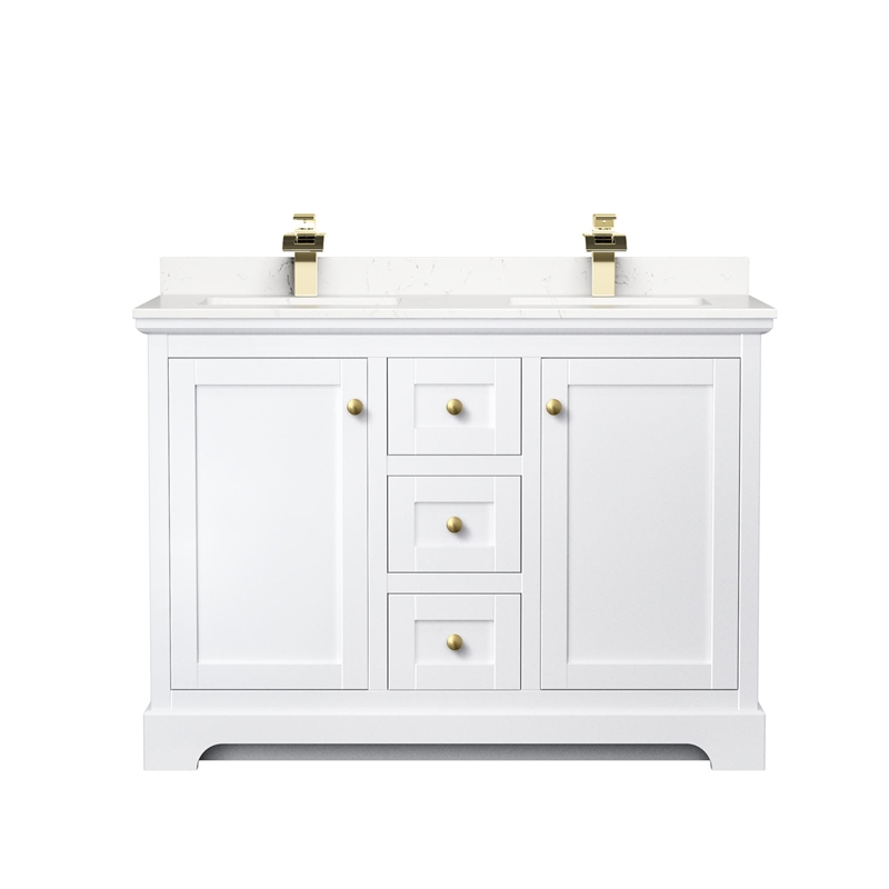Wyndham Collection Light Vein Wood Double Bathroom Vanity in White/Gold