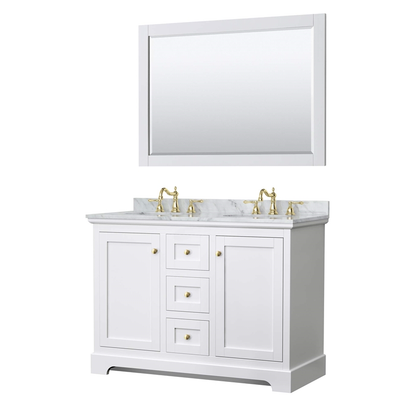 Wyndham Collection Oval Sinks Wood Double Bathroom Vanity in White/Gold