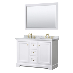 Wyndham Collection Oval Sinks Wood Double Bathroom Vanity in White/Gold