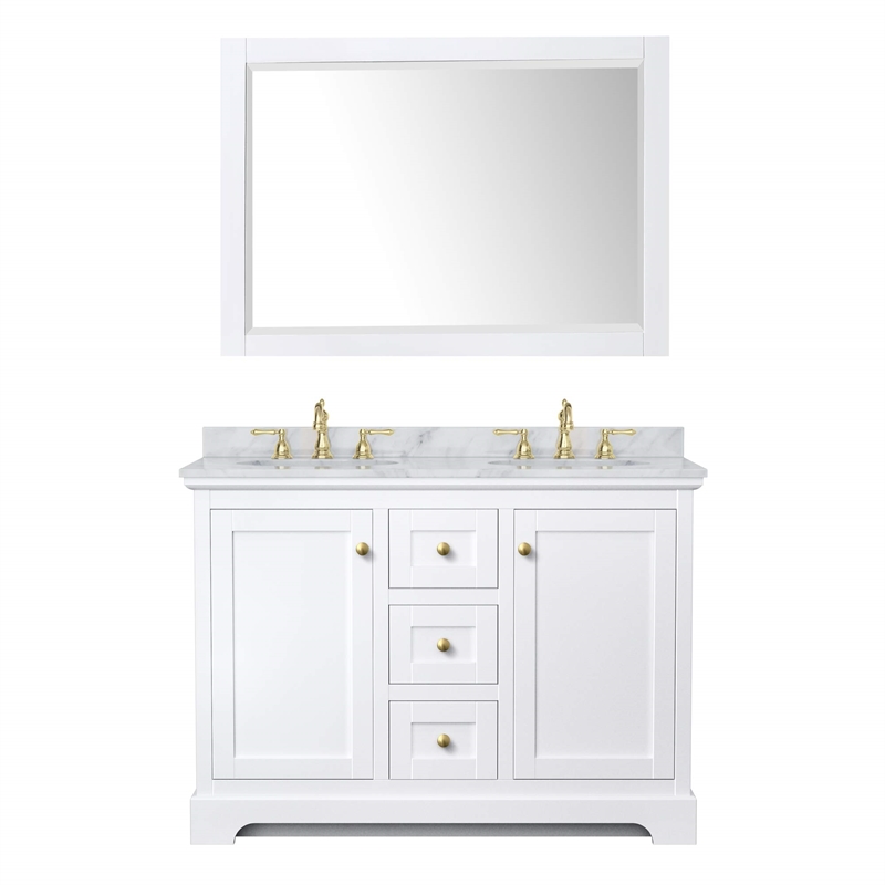 Wyndham Collection Oval Sinks Wood Double Bathroom Vanity in White/Gold