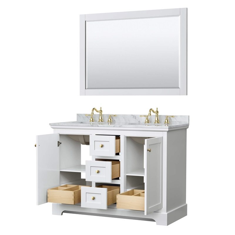 Wyndham Collection Oval Sinks Wood Double Bathroom Vanity in White/Gold