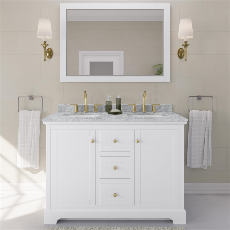 Wyndham Collection Oval-Sinks Wood Double Bathroom Vanity in White/Gold