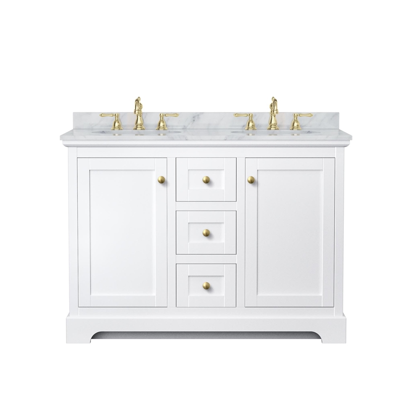 Wyndham Collection Oval-Sinks Wood Double Bathroom Vanity in White/Gold