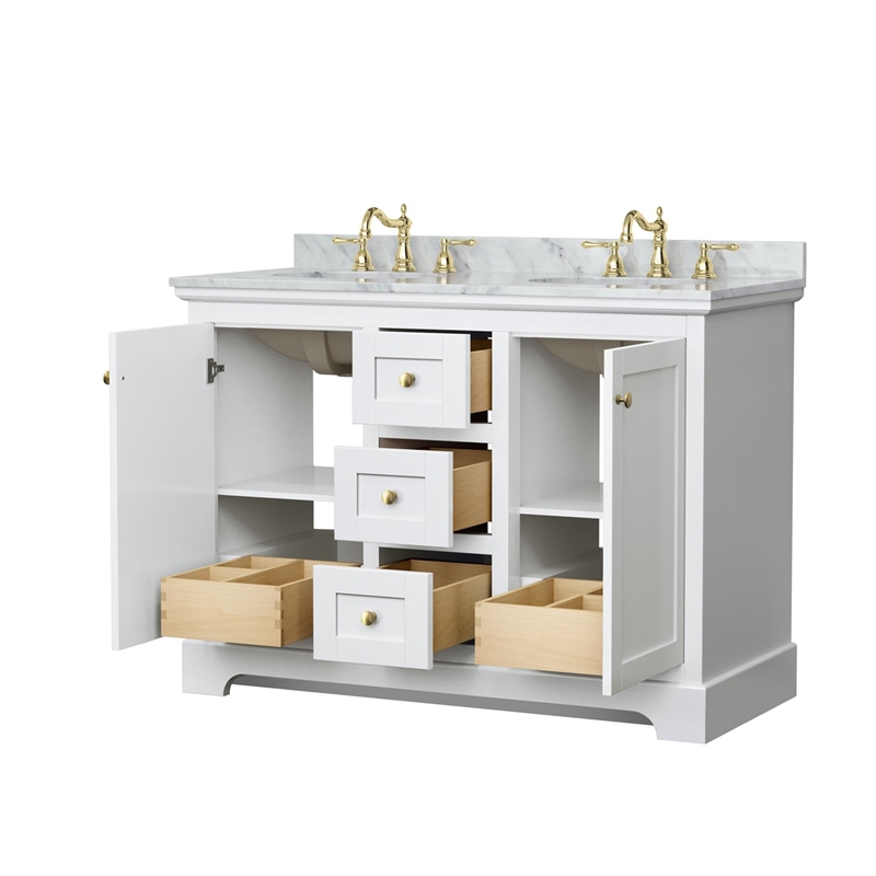 Wyndham Collection Oval-Sinks Wood Double Bathroom Vanity in White/Gold