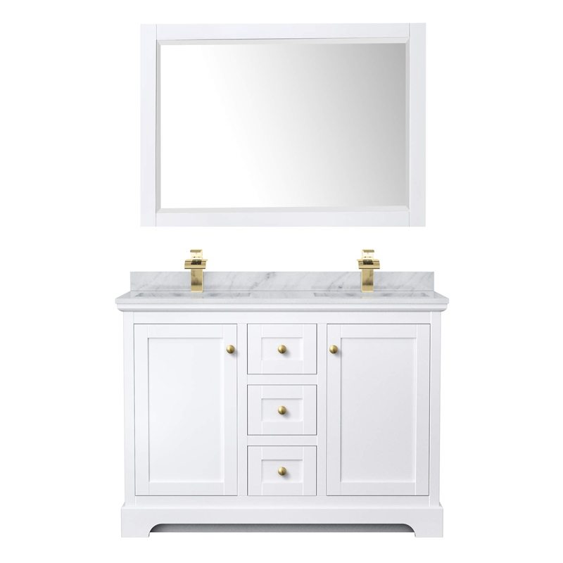 Wyndham Collection Square Sinks Wood Double Bathroom Vanity in White/Gold