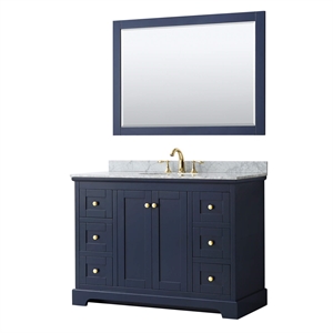 Wyndham Collection 48&quot Oval Sink Wood Single Bathroom Vanity in Blue/Gold