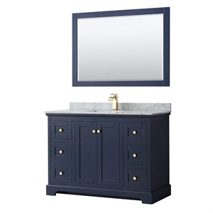 Wyndham Collection 48&quot Wood Single Bathroom Vanity in Dark Blue/Gold