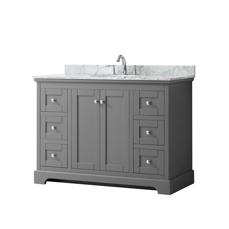 Wyndham Collection Oval-Sink Wood Single Bathroom Vanity in Gray/Chrome