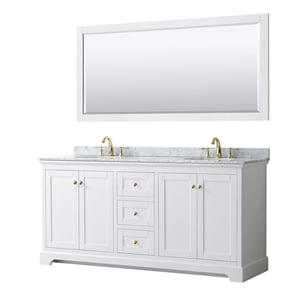 Wyndham Collection 72&quot Oval Sink Wood Double Bathroom Vanity in White/Gold