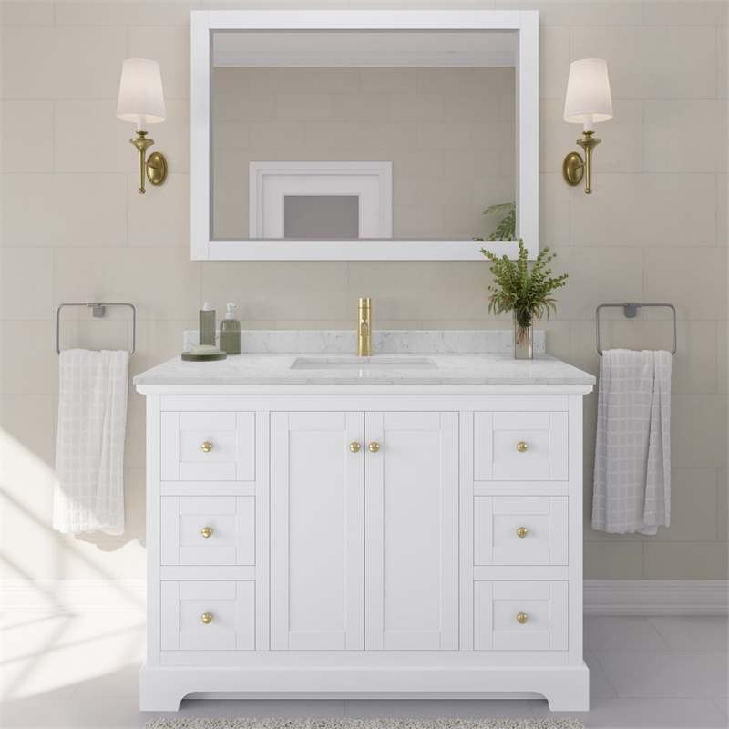 Wyndham Collection Light-Vein Wood Single Bathroom Vanity in White/Gold