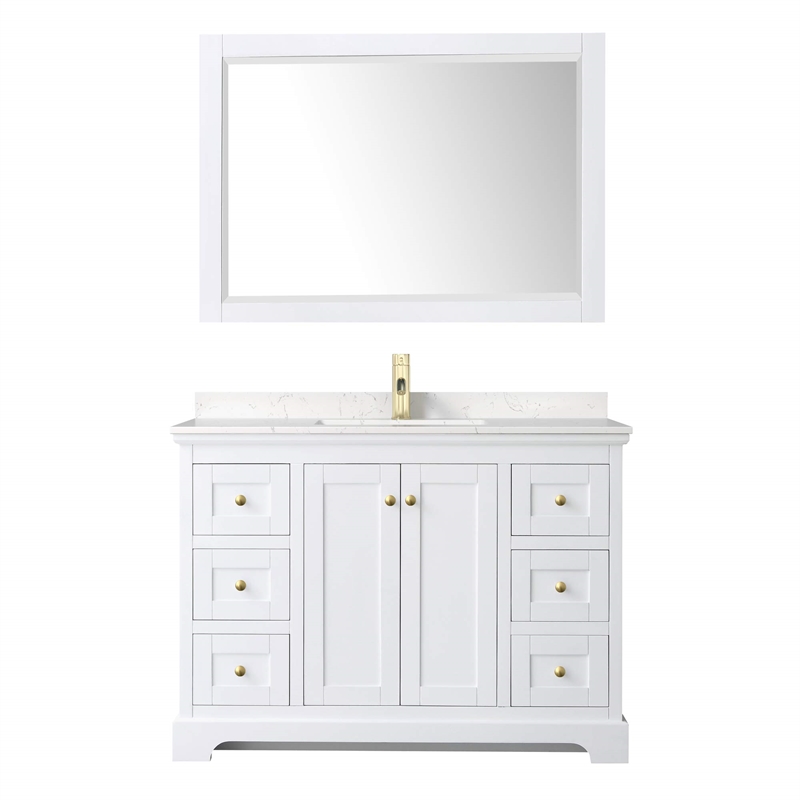 Wyndham Collection Light-Vein Wood Single Bathroom Vanity in White/Gold