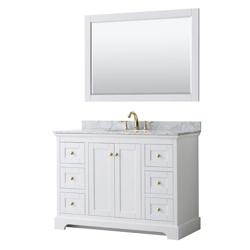 Wyndham Collection Oval Sink Wood Single Bathroom Vanity in White/Gold