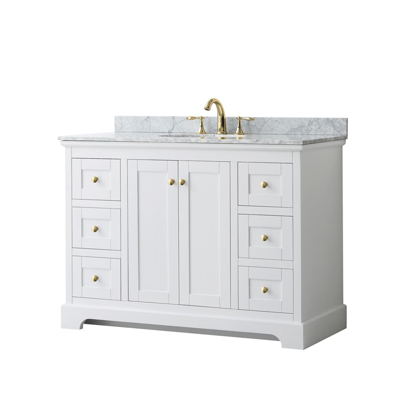 Wyndham Collection Oval-Sink Wood Single Bathroom Vanity in White/Gold