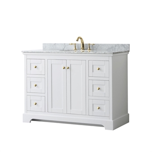 Wyndham Collection Oval-Sink Wood Single Bathroom Vanity in White/Gold