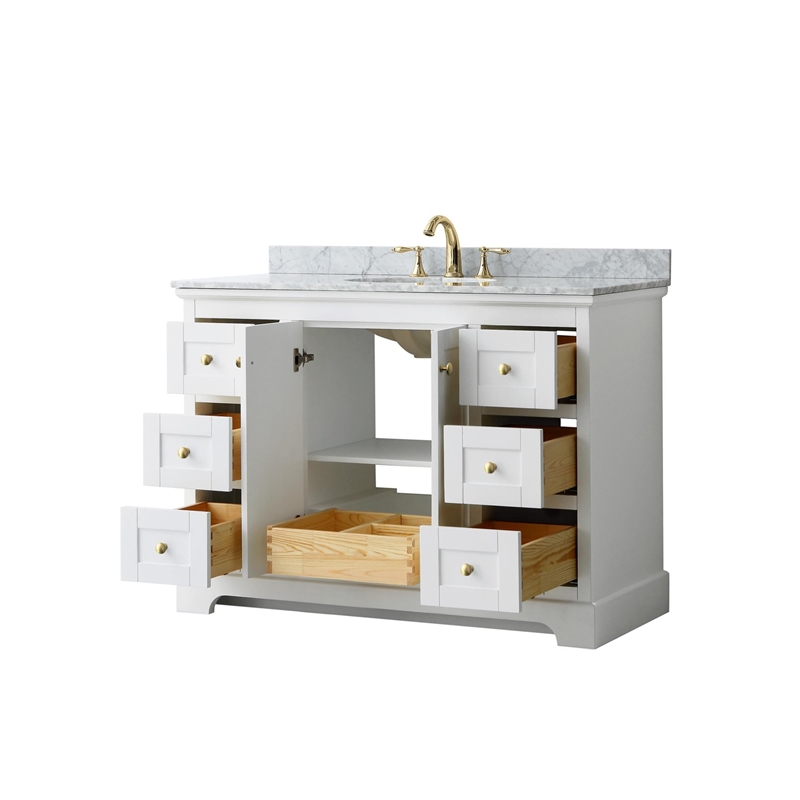 Wyndham Collection Oval-Sink Wood Single Bathroom Vanity in White/Gold