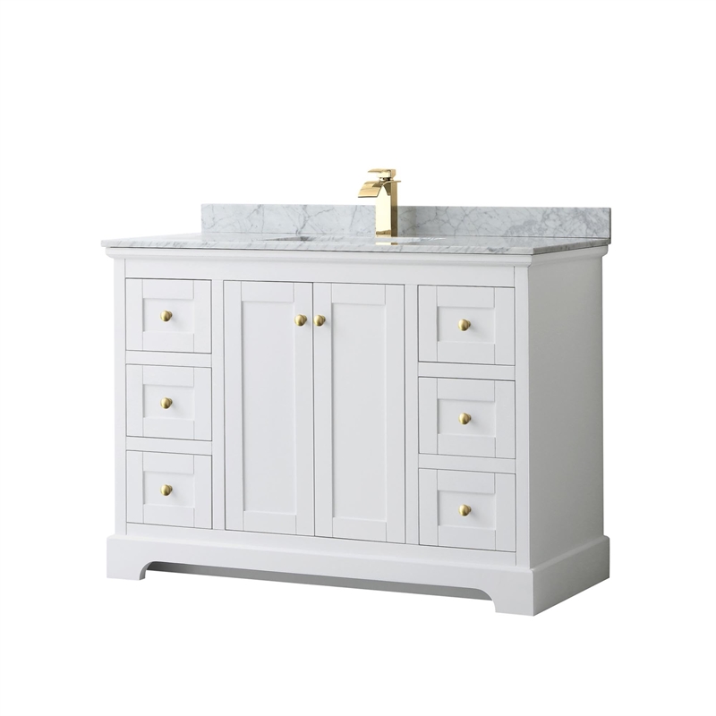 Wyndham Collection Square-Sink Wood Single Bathroom Vanity in White/Gold