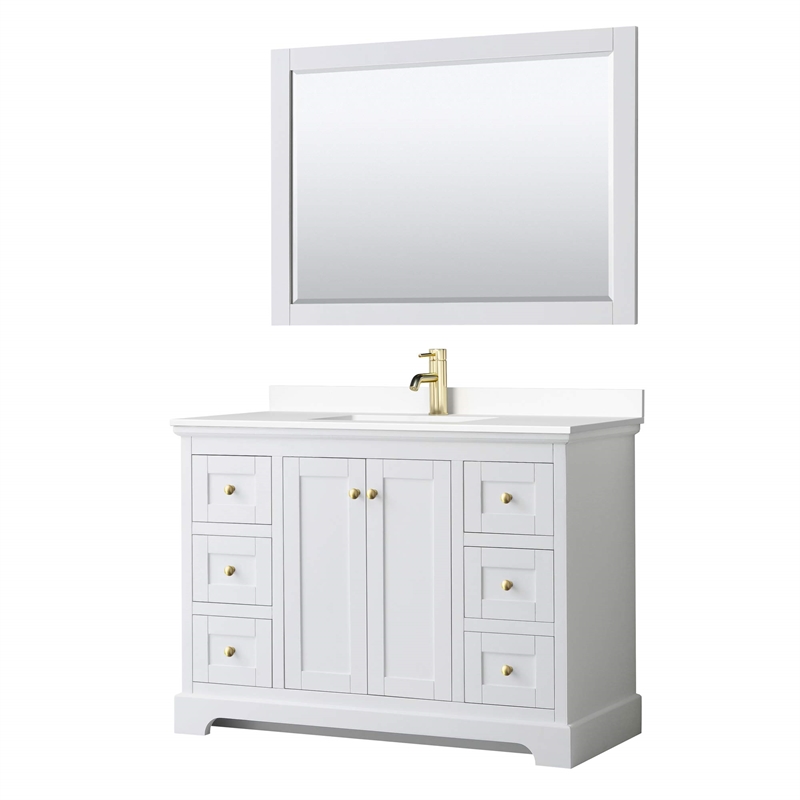 Wyndham Collection Wood Single Bathroom Vanity in White/Brushed Gold